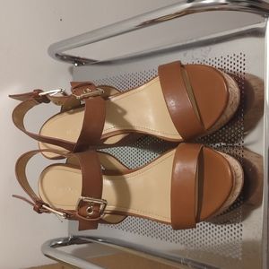 Nine West Cognac Wedge Sandals